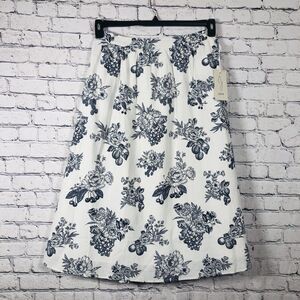 Joie Women's Pull On Tropical Floral Linen Midi Blue And white Skirts Size  L
